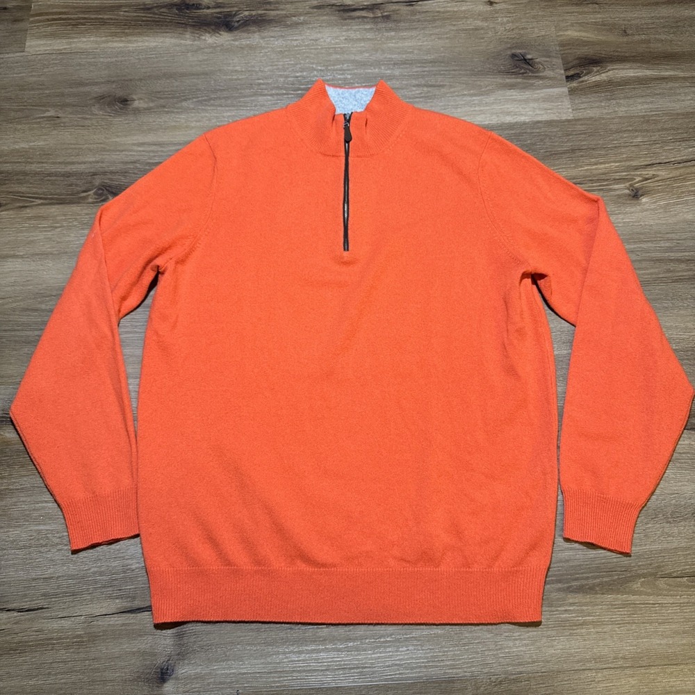 Todd Duncan Saks Fifth Ave LARGE 1/4 Zip Cashmere Scotland Sweater‎ Orange READ